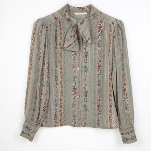 VINTAGE 70’s geometric print button down tie neck